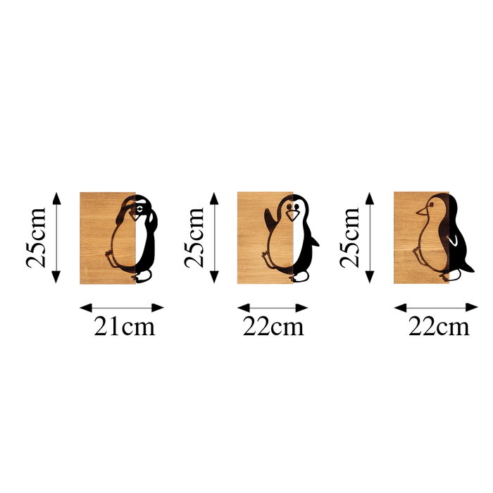 Wallity Penguins - 336 Escultura de pared en Negro y Nogal